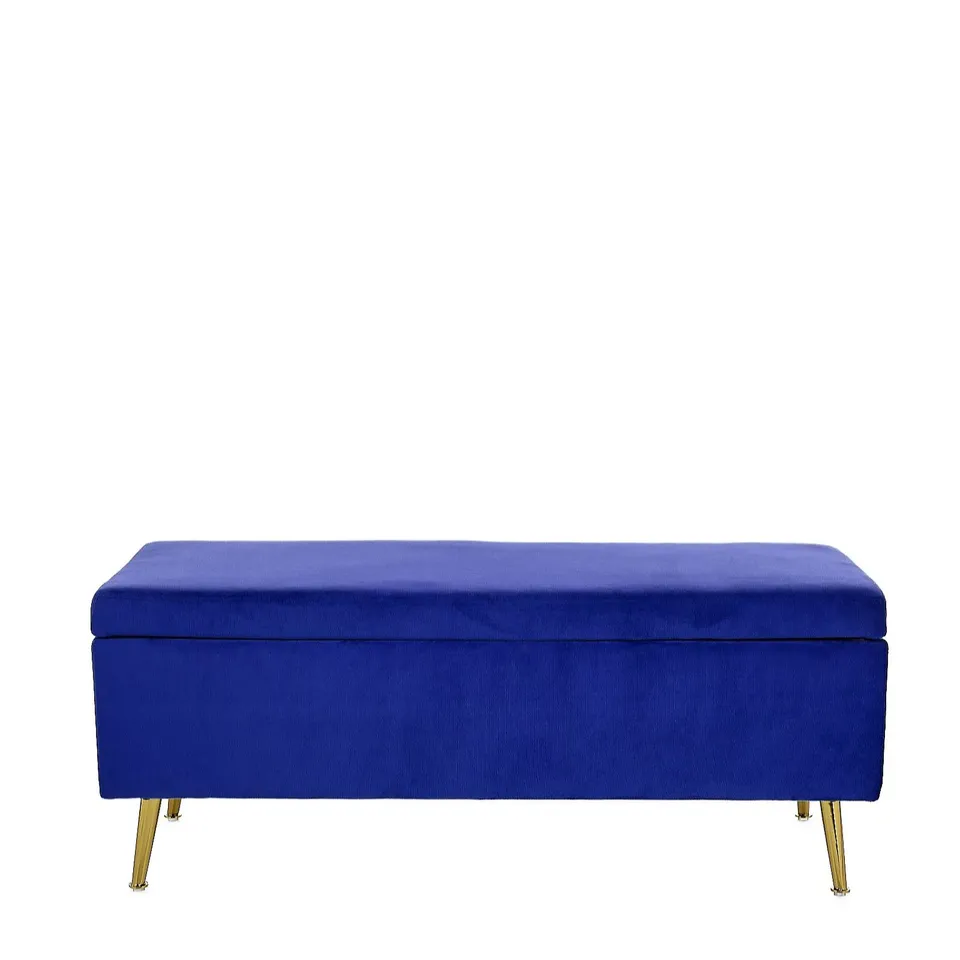 ALISON CORK VELVET STORAGE OTTOMAN BLUE