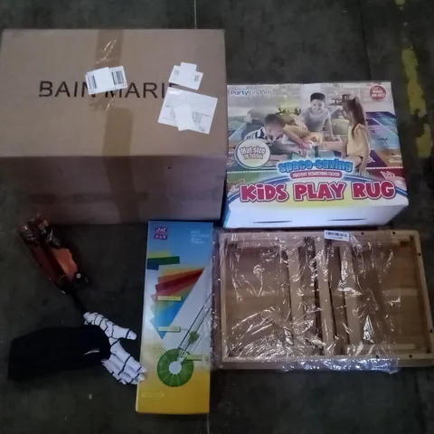 PALLET OF ASSORTED ITEMS INCLUDING BAIN MARIE, KID PLAY RUG, FOLDOUT TABLE, 12 IN 1 TRIMMER, SPOOKY HALLOWEEN CANDY BAG