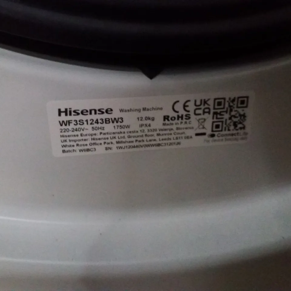 HISENSE 3S SERIES WF3S1243BW3 12KG LOAD, 1400 SPIN STEAM WASHING MACHINE - WHITE