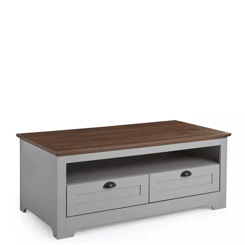 BOXED DEVON STORAGE COFFEE TABLE - GREY/WALNUT (1 BOX)
