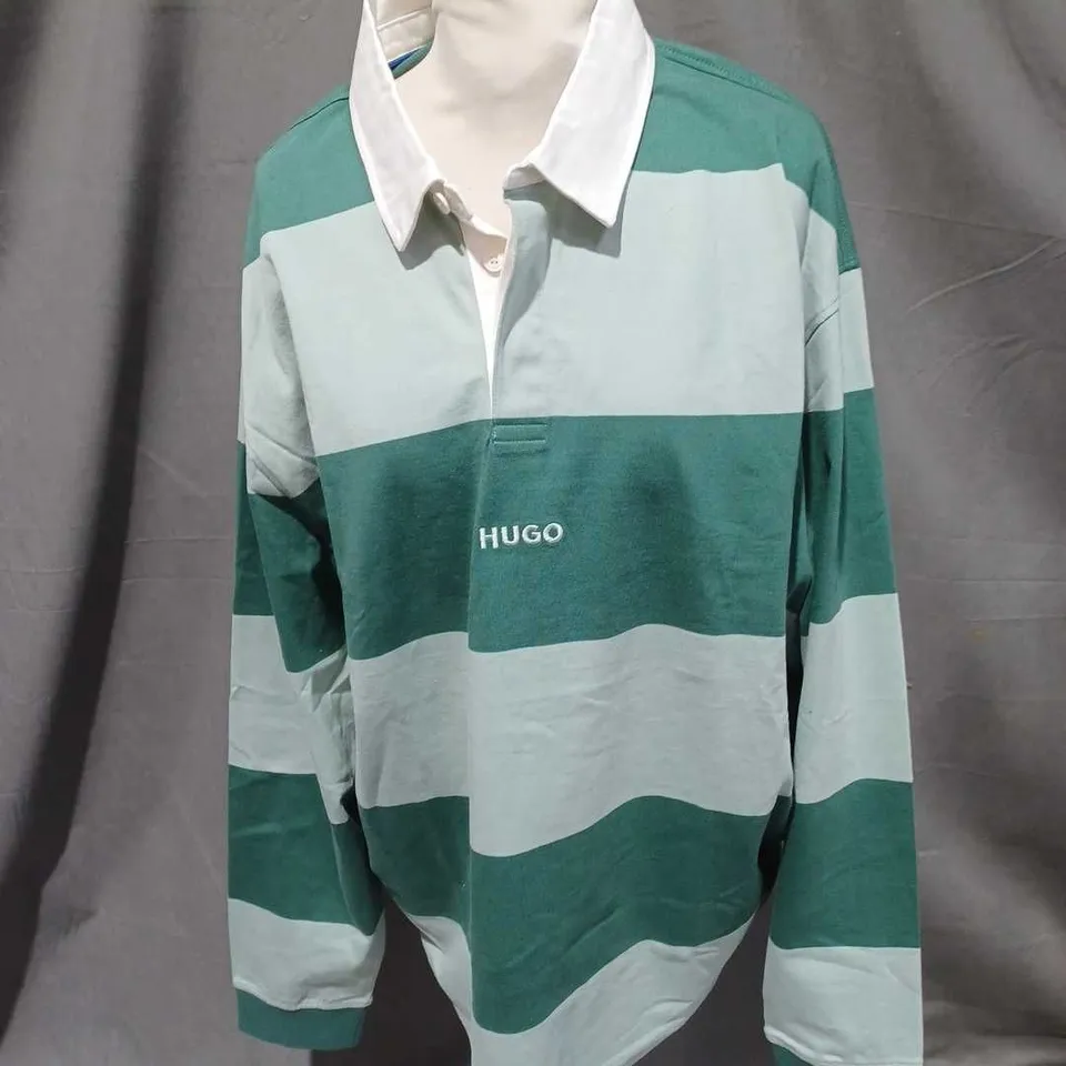 HUGO STRIPED LONG SLEEVE SHIRT IN GREEN SIZE XL