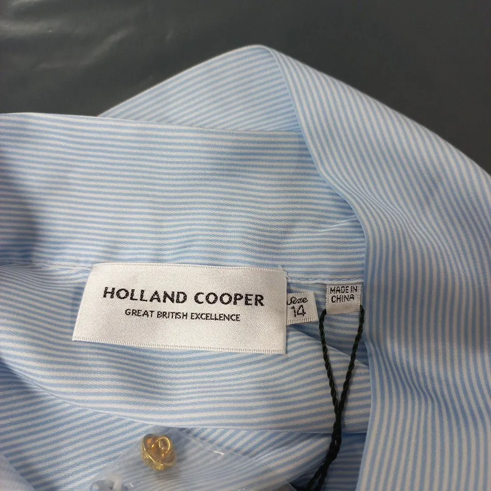 HOLLAND COOPER WOMEN'S LIGHT BLUE STRIPED SHIRT – UK SIZE 14