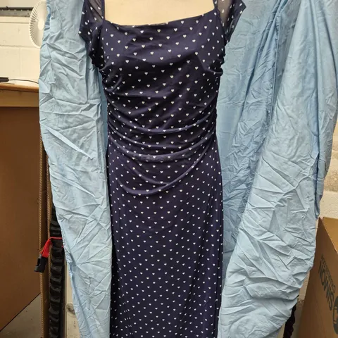 DUSK HEART SPOT MIDI DRESS β NAVY WITH WHITE HEARTS, UK 14