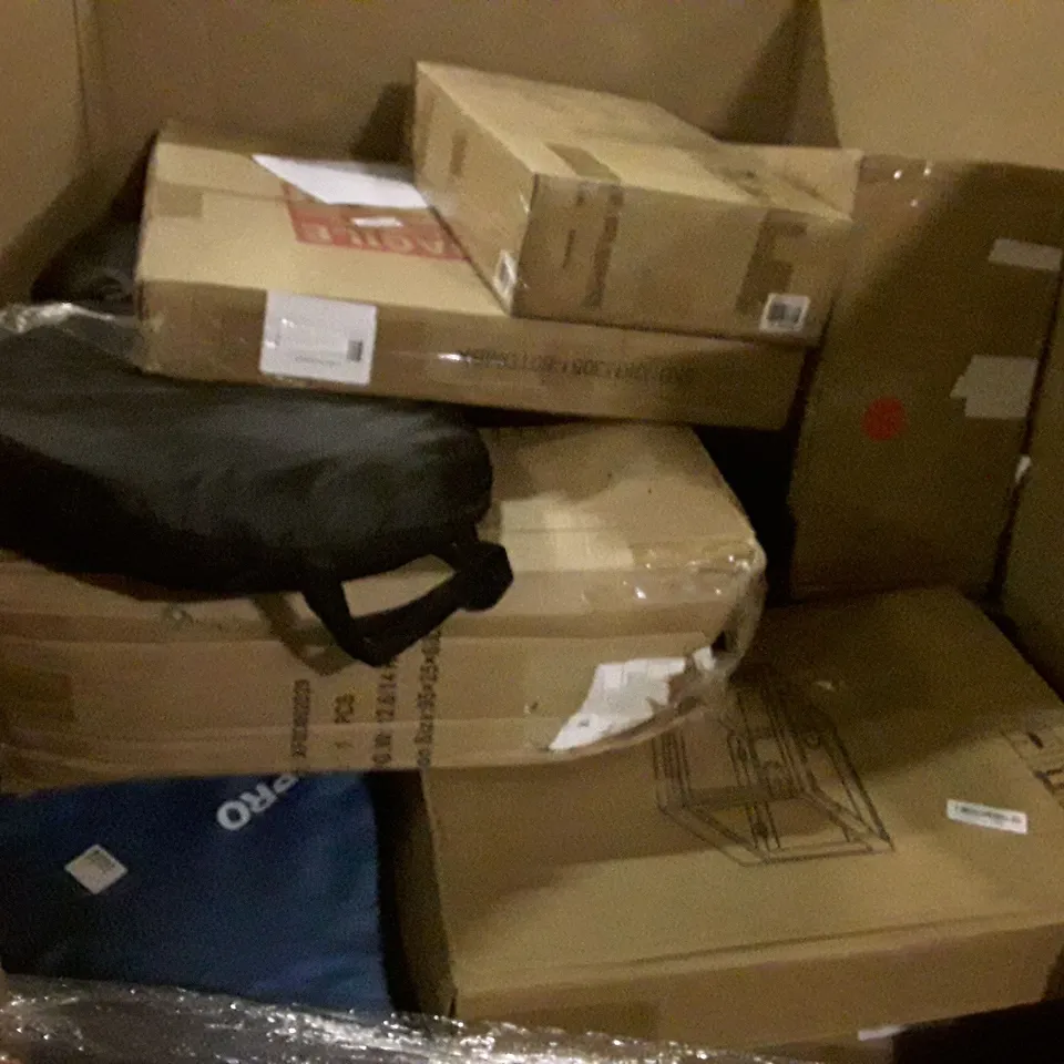 PALLET OF ASSORTED PRODUCTS INCLUDING GARDEN UTILITY TROLLEY, CHRISTMAS TREE, ROLLER BLINDS, CLOSET, POP UP TENT