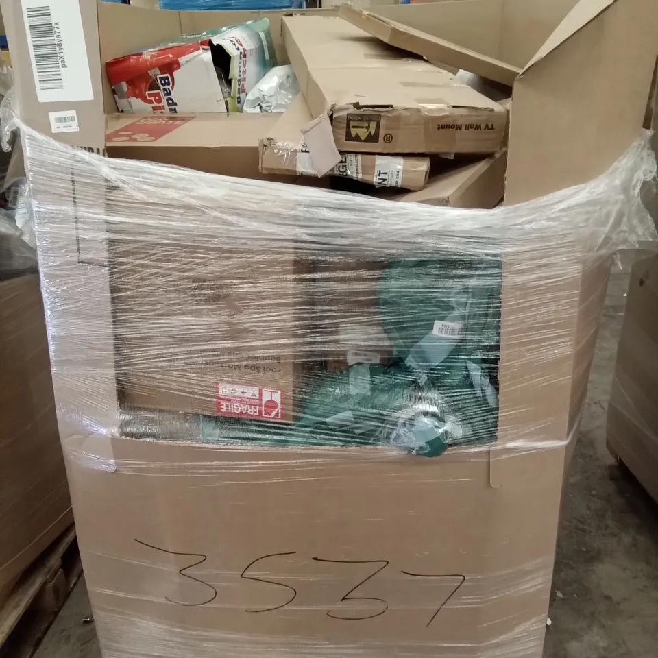 PALLET OF ASSORTED ITEMS INCLUDING DUAL LONG ARM FULL-MOTION TV WALL MOUNT, FUN BOARD GAMES, DOBEN POWER TWISTER, LAPTOP DESK, POP UP KIDS TENT, FOOT SPA MASSAGER 