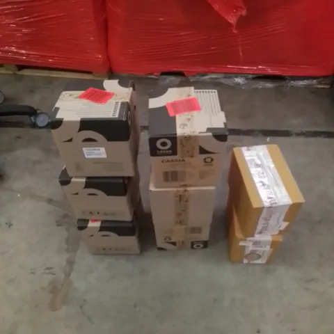 PALLET CONTAINING ASSORTED HOUSEHOLD & HOME IMPROVEMENT PRODUCTS. INCLUDES A LARGE NUMBER OF DECORATIVE VASES, RIBBONS, TEXTILES, DOG STRAP ETC