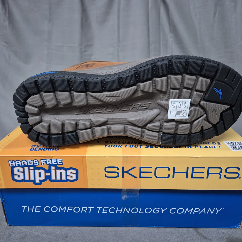 BOXED SKECHERS HANDS FREE SLIP INS BROWN BOOTS - UK 8 