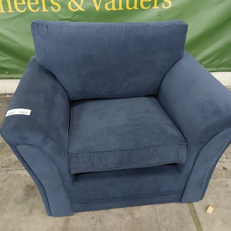 DESIGNER EASY CHAIR BLUE PLUSH FABRIC 