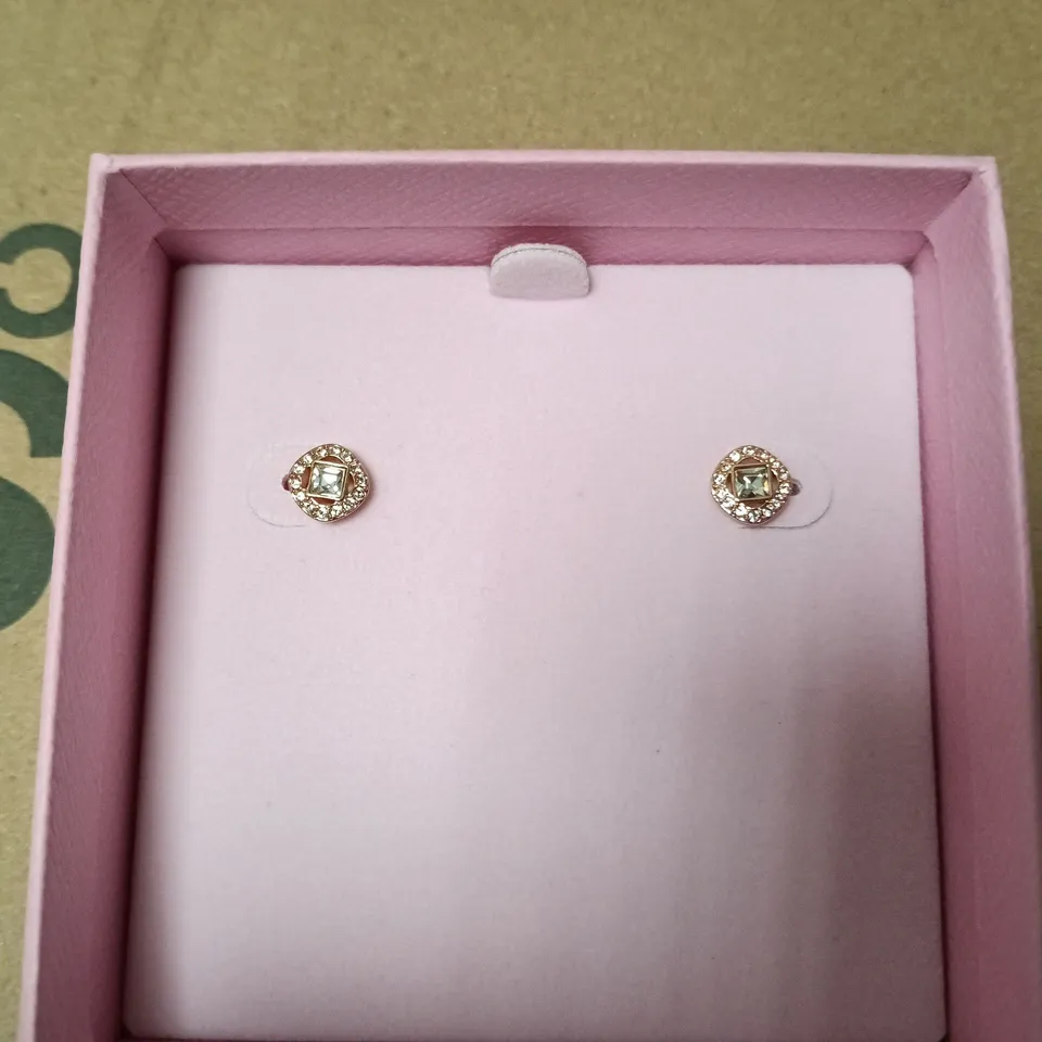BOXED SWAROVSKI STUD EARRINGS ROSE GOLD TONE & CRYSTALS SQUARE SHAPED 