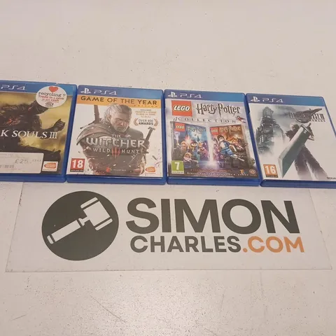 FOUR ASSORTED PLAYSTATION 4 GAMES TO INCLUDE –DARK SOULS III, THE WITCHER 3: WILD HUNT & LEGO HARRY POTTER COLLECTION