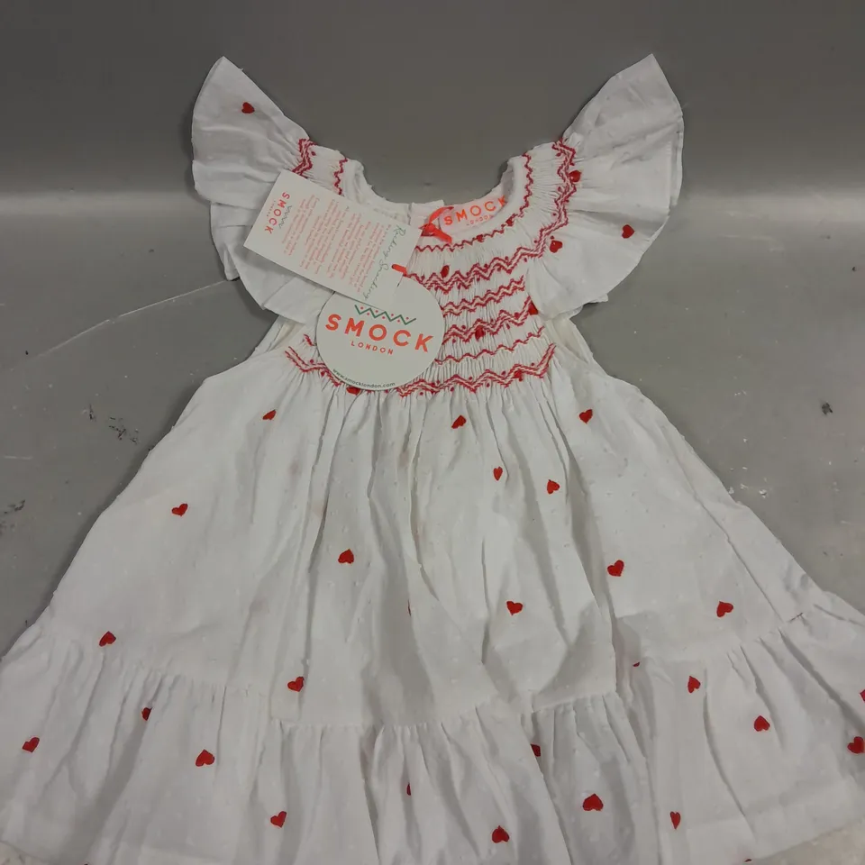 SMOCK LONDON CHILDRENS HEART PUFFED SLEEVE DRESS - 1-2yrs 