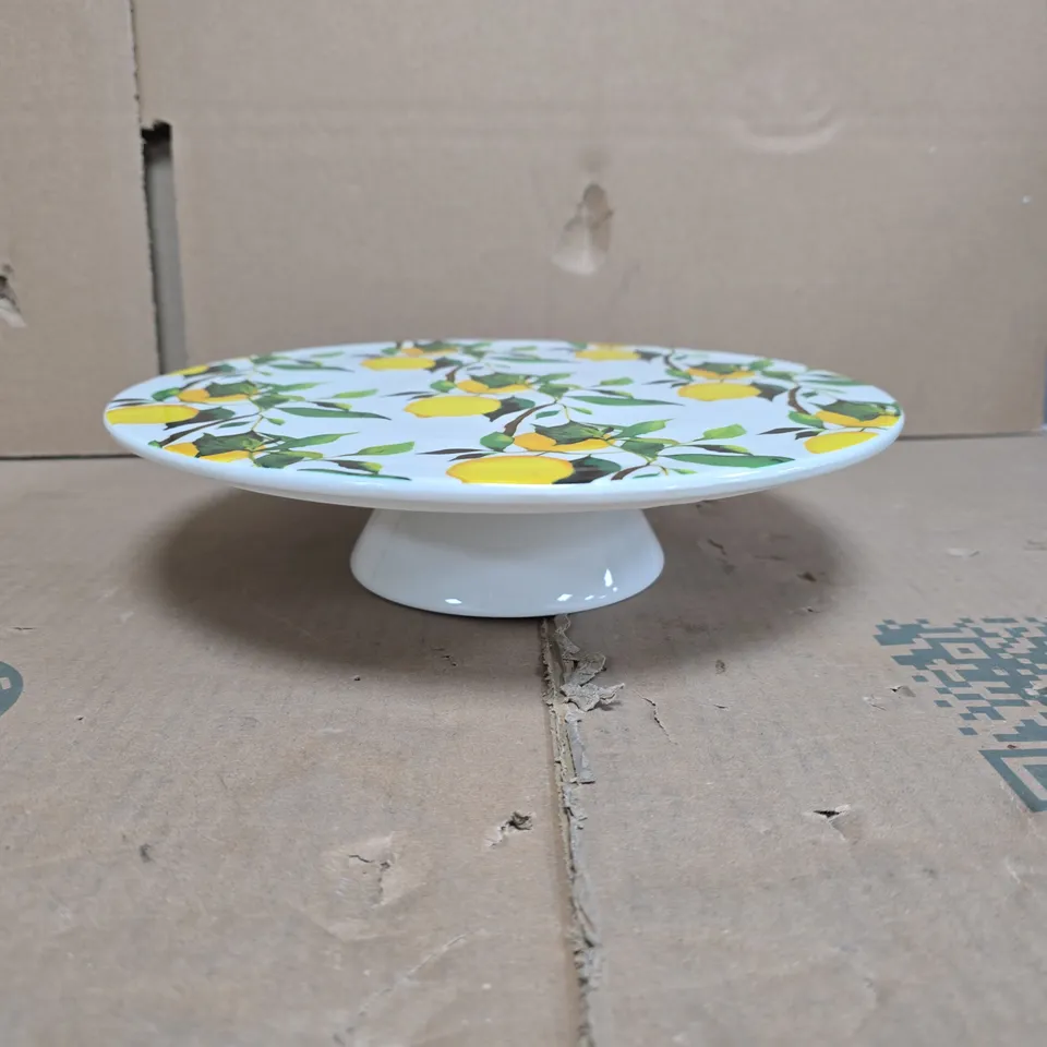 GISELA GRAHAM - CERAMIC LEMON PATTERN CAKE STAND ON PEDESTAL - BOX OF 8PCS