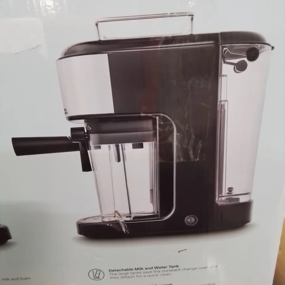 A BOXED MORPHY RICHARDS TRADITIONAL PUMP ESPRESSO MAKER WITH MILK FROTHER