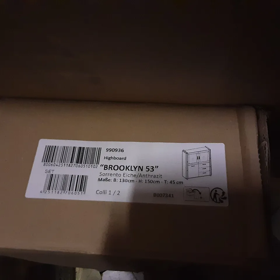 BOXED BROOKLYN 53 HIGHBOARD 2 DOOR 3 DRAWER CABINET (BOX 1 OF 2 ONLY) (1 BOX ONLY) (INCOMPLETE)
