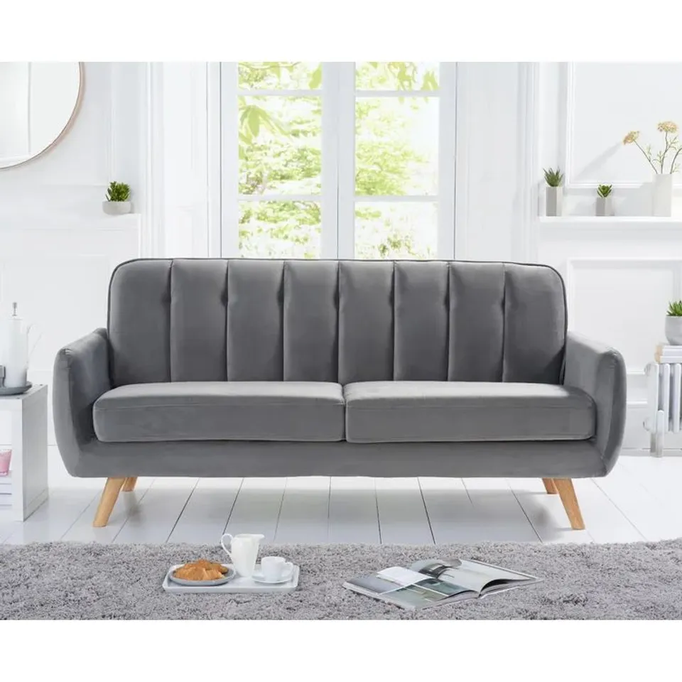 BOXED ASUNCION 3 SEATER SOFA WITH GREY UPHOLSTERY 