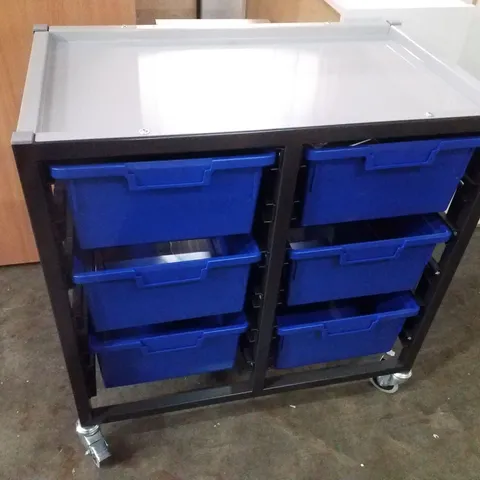 6 TRAY MOBILE STORAGE CART GREY COUNTER/BLACK FRAME