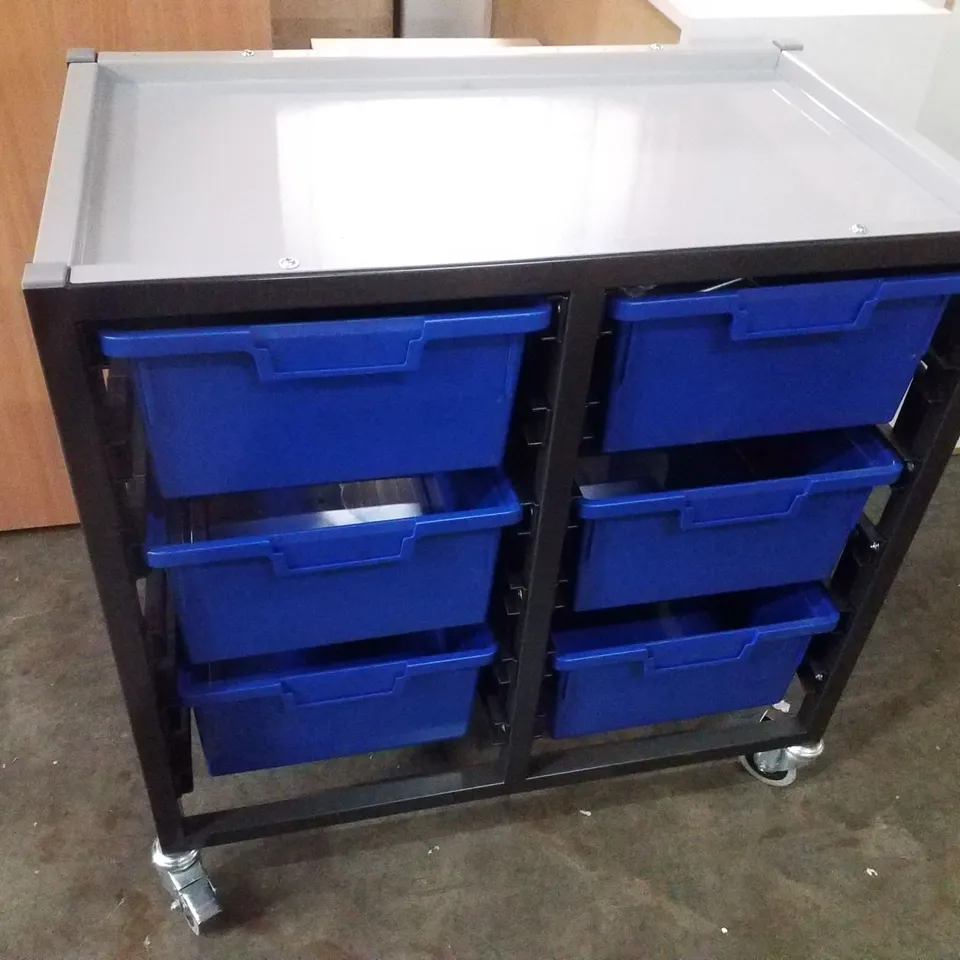 6 TRAY MOBILE STORAGE CART GREY COUNTER/BLACK FRAME