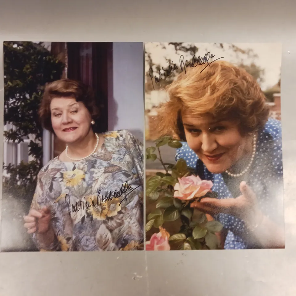 SET OF 2 PATRICIA ROUTLEDGE SIGNED HYACINTH BUCKET PHOTOGRAPHIC PRINTS