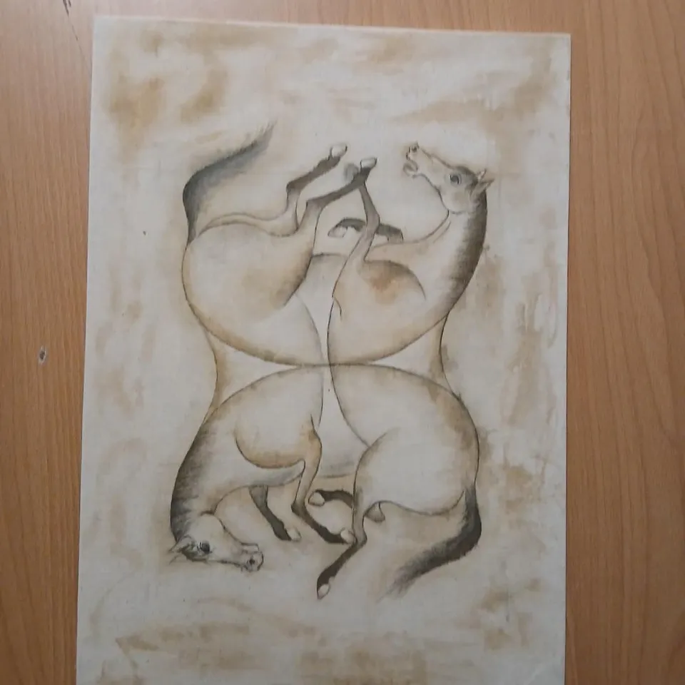 FOUR INTERLACED HORSES INSPIRED BY SAFAVID PERIOD, IRAN, PIECE FROM THE EARLY 17TH CENTURY PRINT ON CANVAS– SIGNED YIN