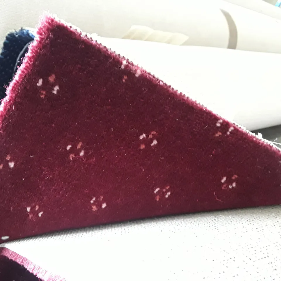 ROLL OF QUALITY OVERTUFT SPEC PEG 6325 ENQ BURGUNDY VELVET WITH DIAMOND DOT MOTIF CARPET APPROXIMATELY 3.65 X 4M  