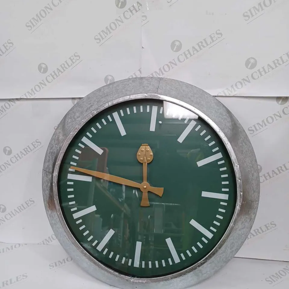 LARGE OUTDOOR GALVANISED STEEL CLOCK - GREEN FACE