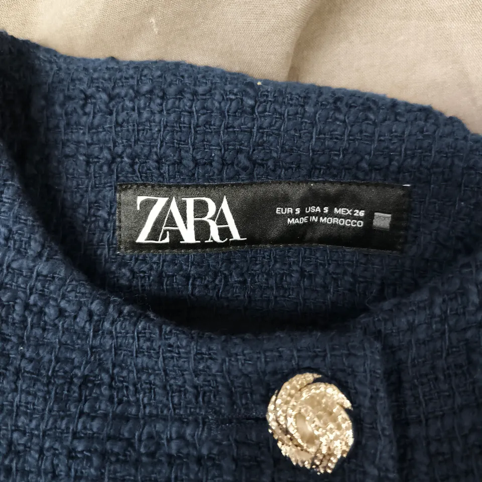 ZARA NAVY BOUCLÉ JACKET – WOMEN'S, BUTTON FRONT - SIZE S