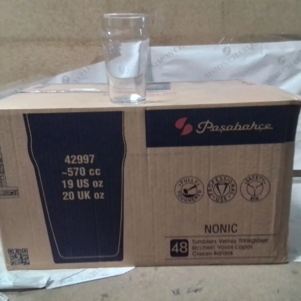 BOXED PASABAHCE PINT GLASSES APPROXIMATELY 48