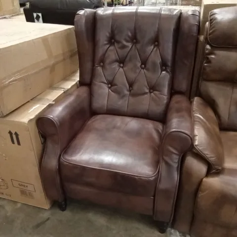 DESIGNER BROWN FAUX LEATHER PUSH-BACK RECLINER ARMCHAIR 