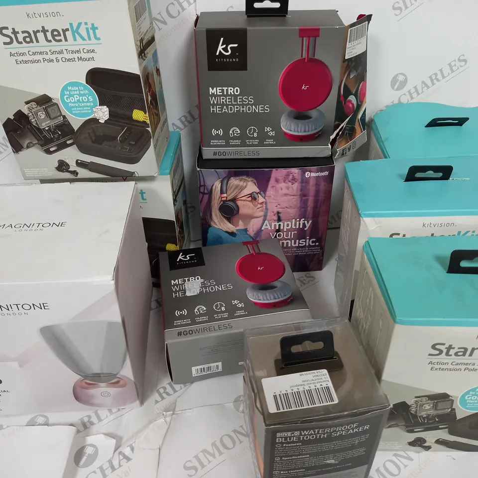 APPROXIMATTELY 10 ASSORTED ITEMS INCLUDING , KS METRO WIRELESS HEADPHONES KITVISION STARTER KIT