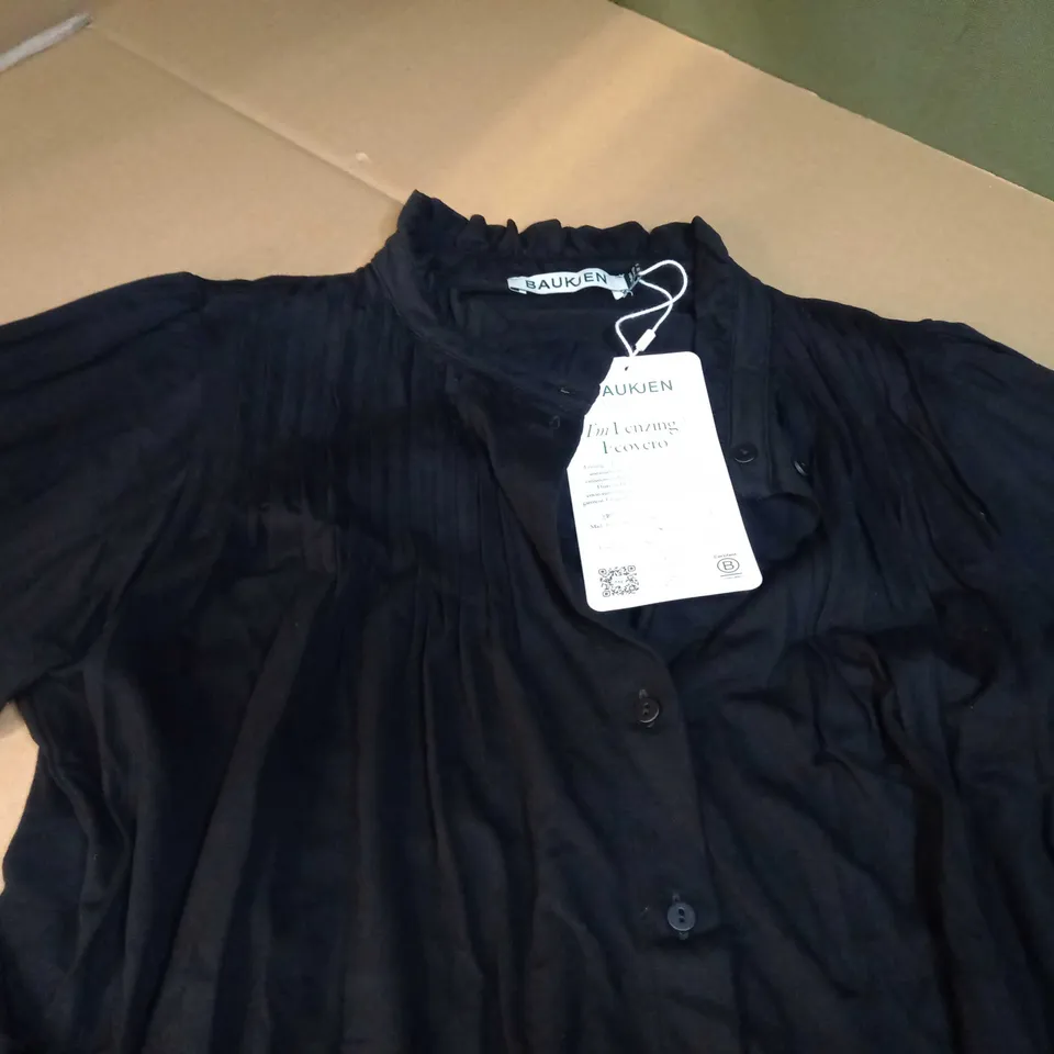 BAUKJEN BLACK BUTTON THROUGH BLOUSE - SIZE 10