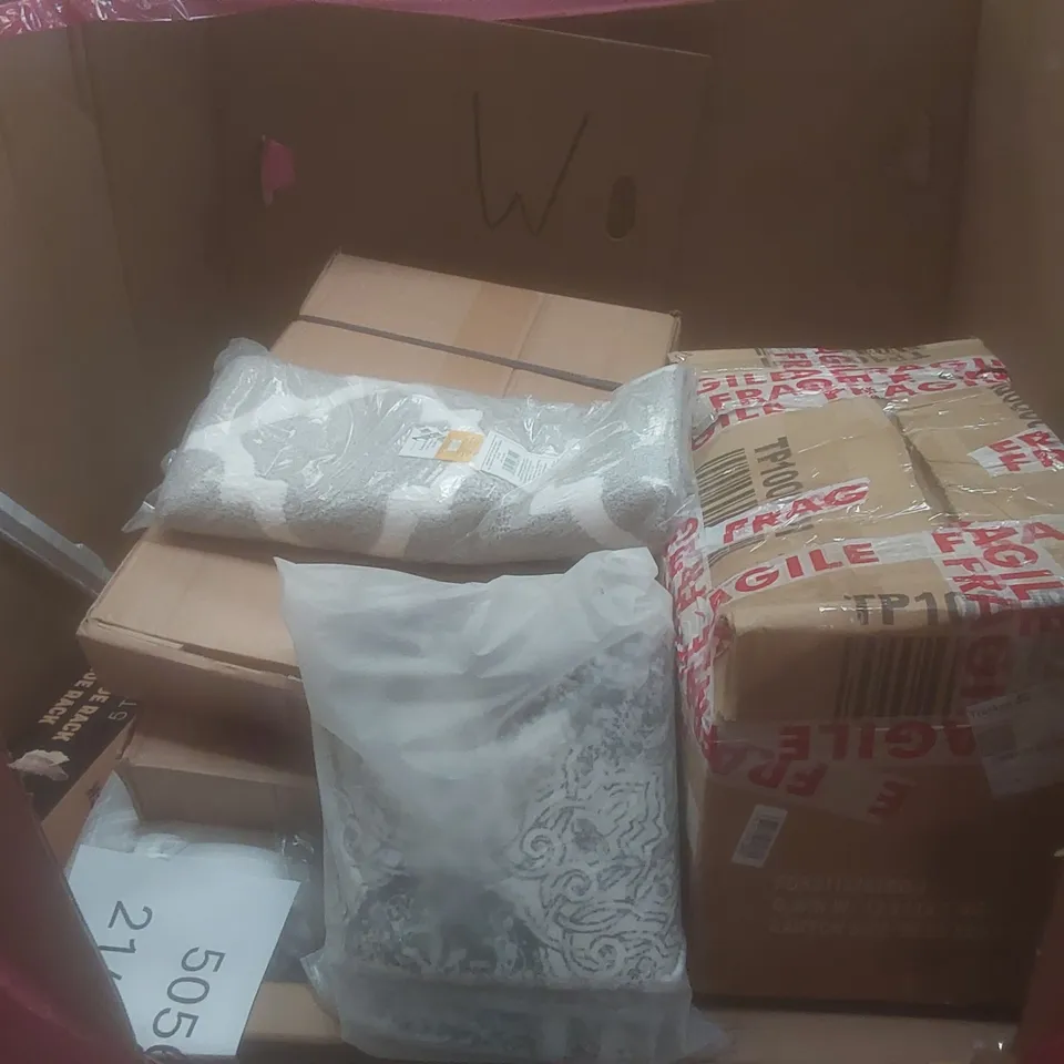 PALLET OF ASSORTED HOUSEHOLD GOODS AND PRODUCTS TO INCLUDE; BAGS OF COMPOST, OFFICE CHAIRS, COOKING PAN, SHOE RACKS, BOXED FURNITURE ETC