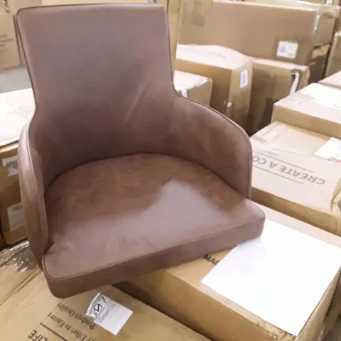 BOXED SET OF 2 UPHOLSTERED FAUX LEATHER DINING CHAIRS - BROWN (1 BOX)