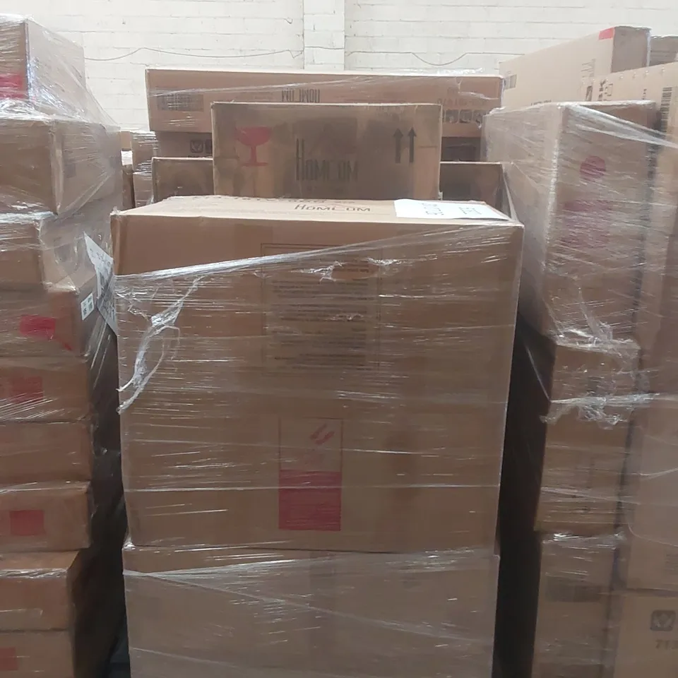 PALLET CONTAINING A VERY LARGE QUANTITY OF ASSORTED DESIGNER FURNITURE PARTS INCLUDING: RECLINER CHAIR PARTS, DINING TABLE PARTS ECT