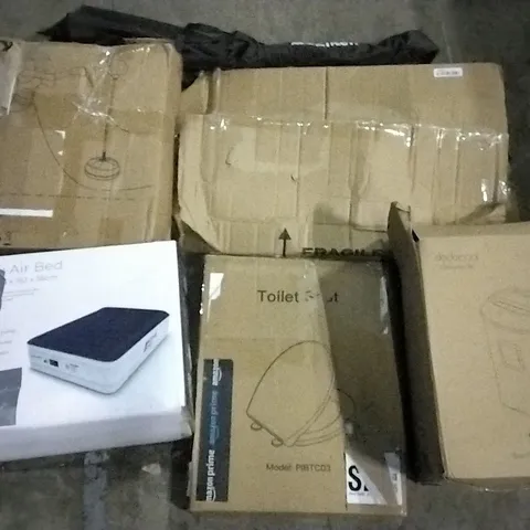 PALLET OF ASSORTED ITEMS INCLUDING DODOCOOL SHREDDER, TOILET SEAT, ACTIVE ERA AIR BED, BOXING SET, ACEIKEN UMBRELLA