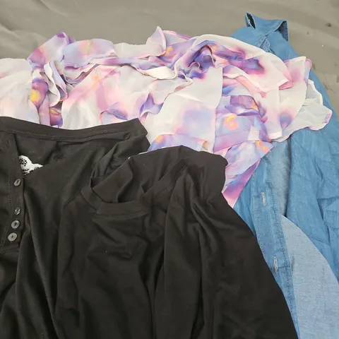 APPROXIMATELY 25 ASSORTED CLOTHING PRODUCTS IN VARIOUS STYLES & SIZES TO INCLUDE JACKETS, T-SHIRTS, DRESSES ETC
