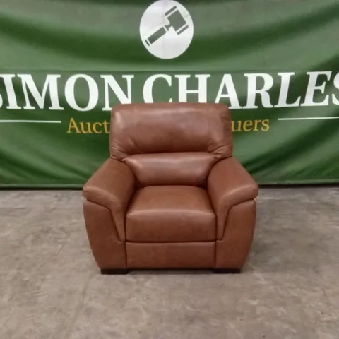 QUALITY DESIGNER ITALIAN MADE VIRGILIO LEATHER CHAIR WITH SMALL ARMS - BRANDY