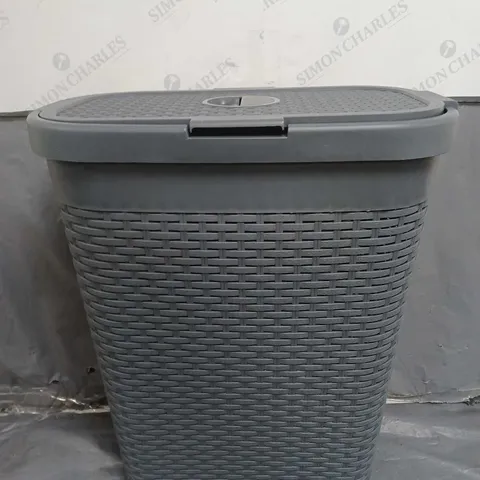 FAUX RATTAN 40L SLIM LAUNDRY HAMPER IN GREY