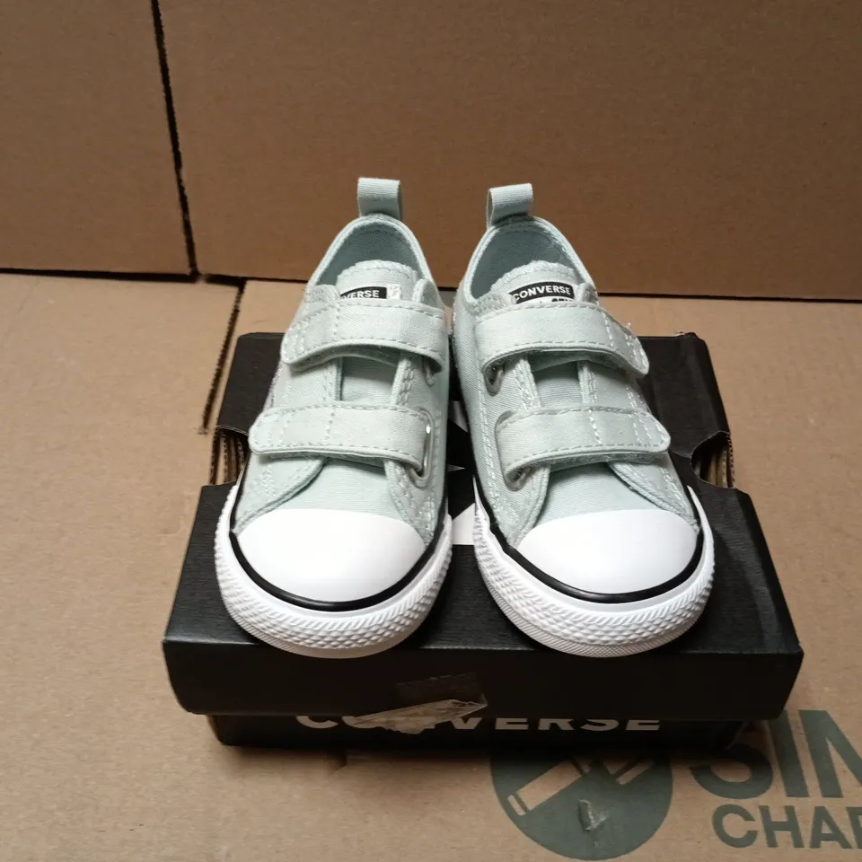 BOXED PAIR OF CONVERSE KIDS FLORAL VELCRO SHOES IN MINT GREEN - UK 6