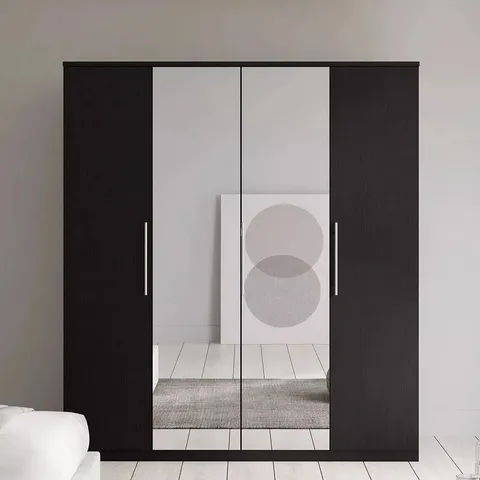 BOXED PRAGUE 4 DOOR WARDROBE WITH MIRRORS - BLACK ASH (5 BOXES)