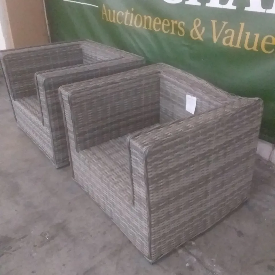 X2 RATTAN EFFECT GARDEN ARMCHAIRS GREY