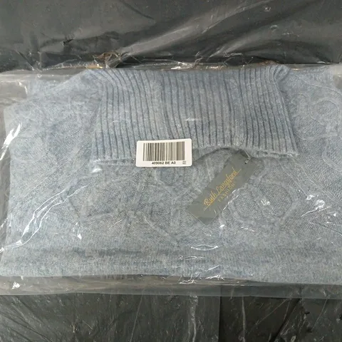 BAGGED RUTH LANGSFORD RUTH LANGSFORD ROLL NECK PLACEMENT CABLE JUMPER IN BLUE XS