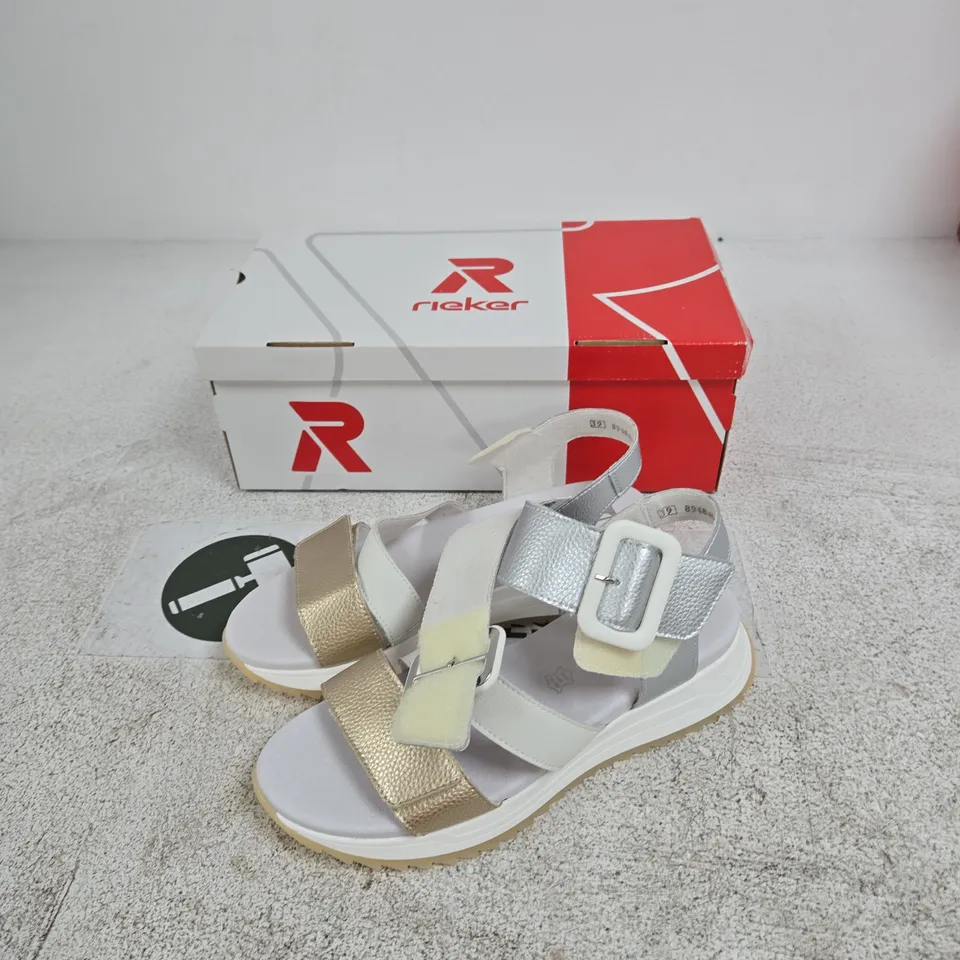 RIEKER LEATHER SPORTY SANDAL – WHITE/GOLD, UK 6 (EU 39)