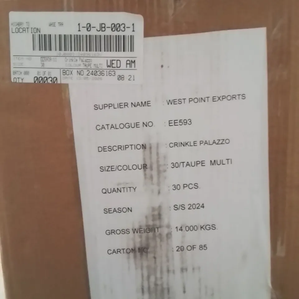 BOXED BRAND NEW APPROXIMATELY 30 JD WILLIAMS CRINKLE PALAZZO SKIRT SIZE 30