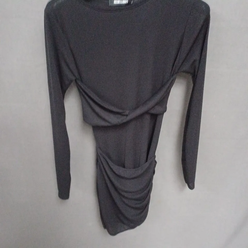 REBELLIOUS BLACK RUCHED LONG-SLEEVE DRESS – WOMEN'S (BRAND TAG ATTACHED) SIZE 10