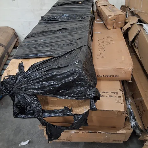 PALLET CONTAINING ASSORTED NISBIT PRODUCTS & PARTS INCLUDING SHELVING RACK & FOLDING TABLE