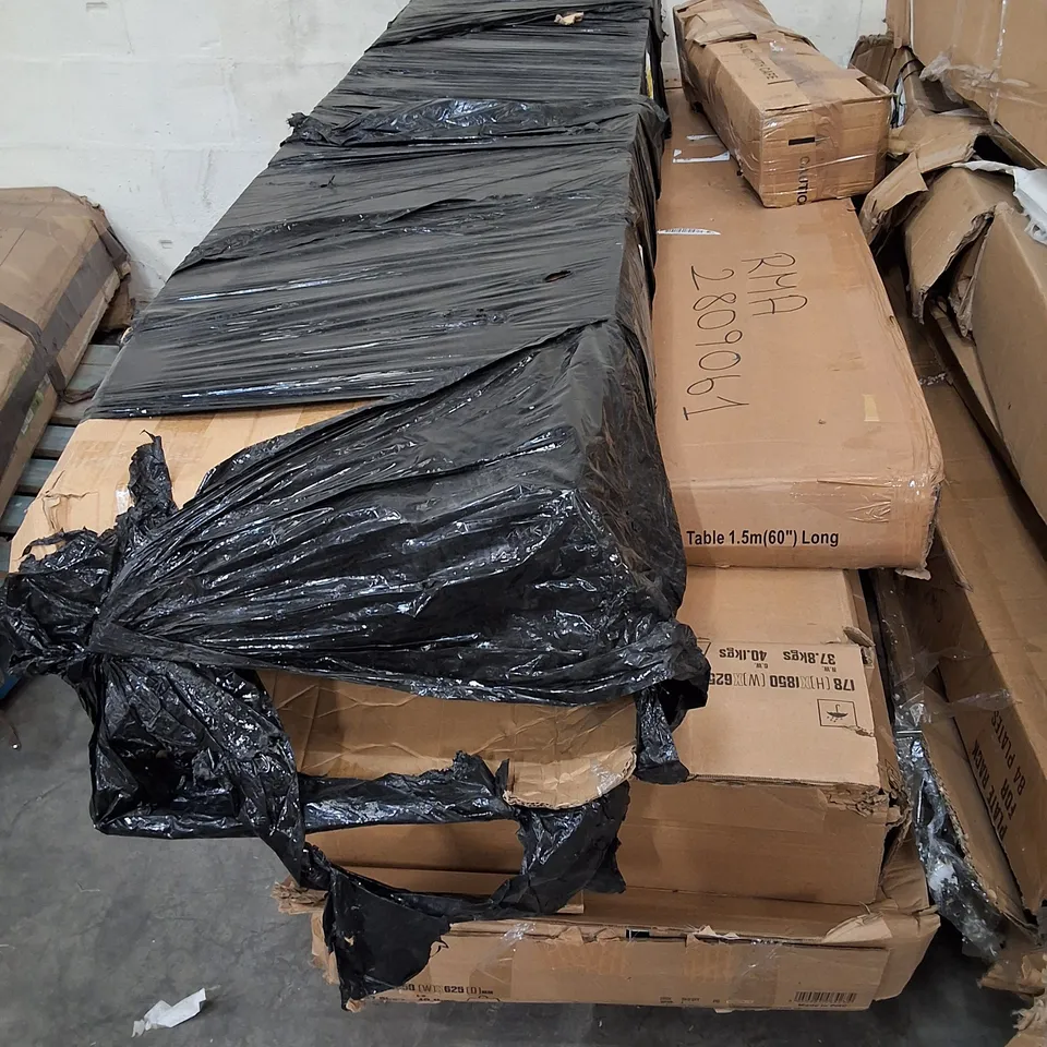 PALLET CONTAINING ASSORTED NISBIT PRODUCTS & PARTS INCLUDING SHELVING RACK & FOLDING TABLE