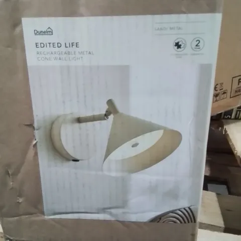 BOXED EDITED LIFE RECHARGEABLE CONE WALL LIGHT SAND/METAL