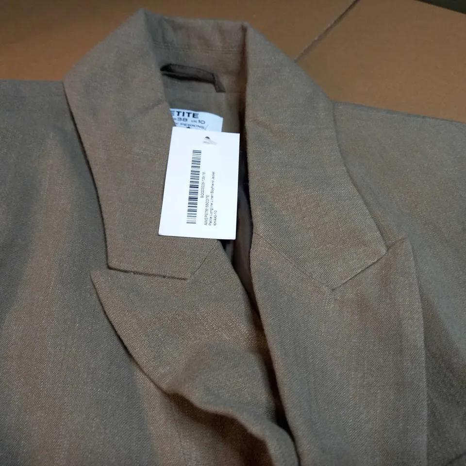 DOROTHY PERKINS KHAKI LONGLINE LINEN JACKET - SIZE 10