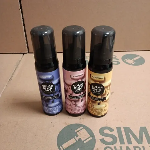 APPROXIMATELY 22 X ASSORTED MATRIX COLOR BLOW DRY HAIR CARE PRODUCTS TO INCLUDE GOLDEN BLONDE, STONEWASHED DENIM ETC