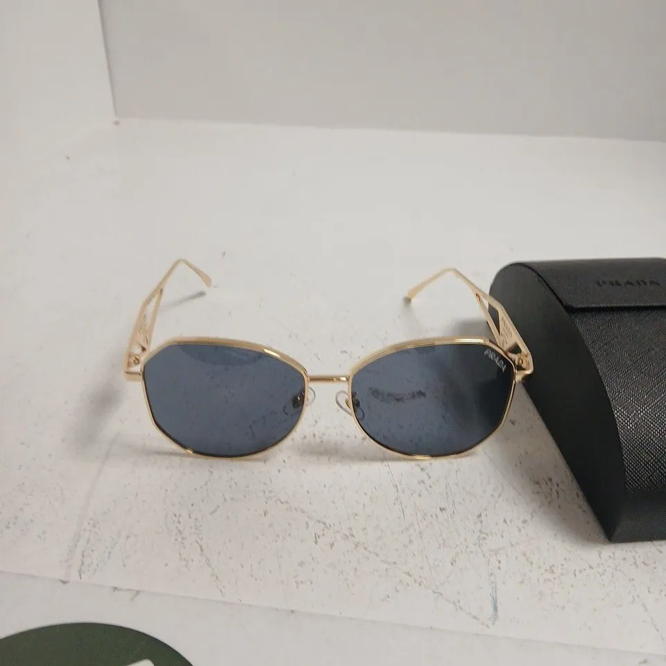 PRADA MILANO SUNGLASSES – GOLD-TONE FRAME, BLUE LENSES